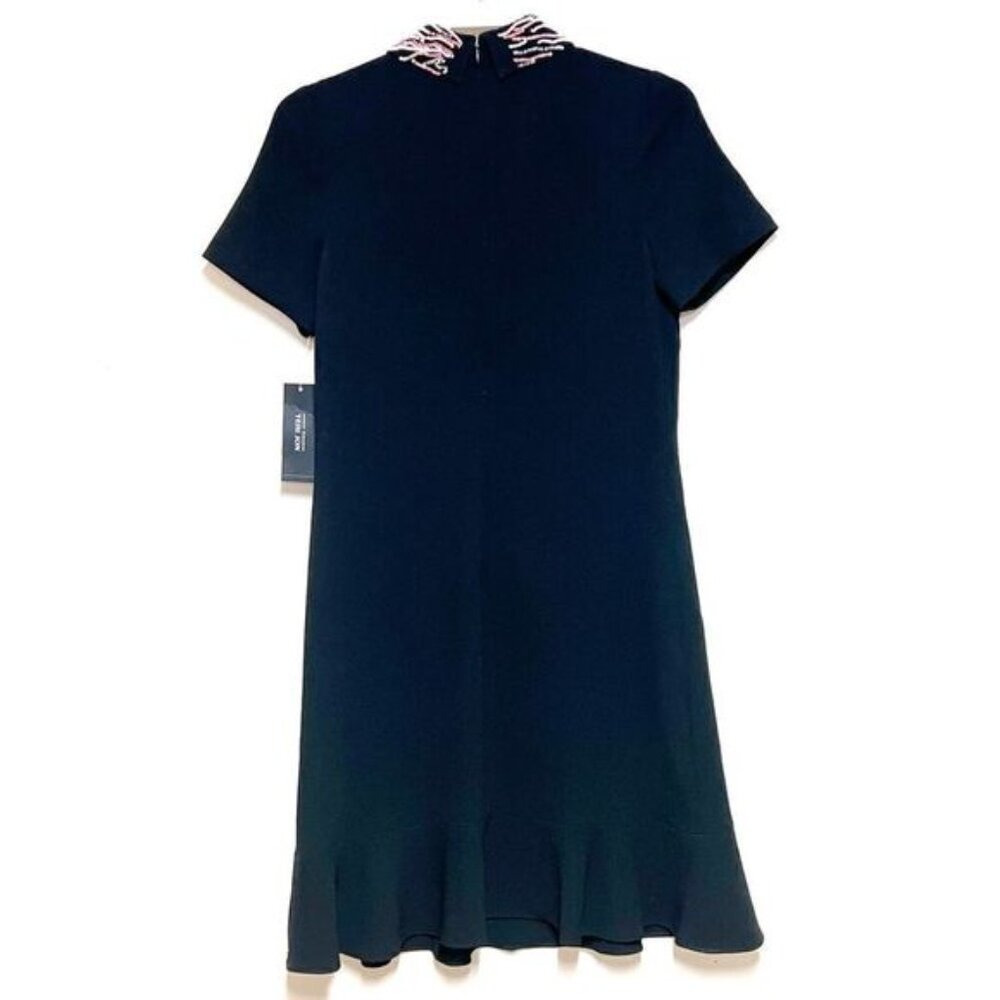 NWT rickie freeman Teri Jon Peplum Hem Embellished Collar Black Shift Dress Sz 6 - Picture 3 of 7
